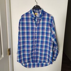 Vintage 80s Men's Southern Classics Blue Plaid Button Down Shirt. Single Needle.